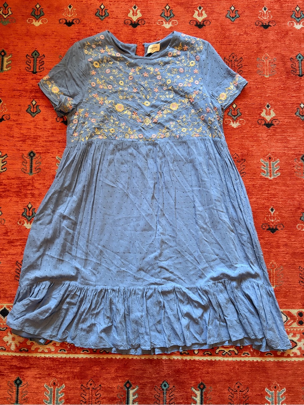 orange creek Blue Embroidered Sundress
